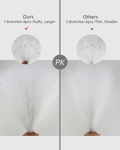 Faux Pampas Grass Decor Tall Fluffy, 8pcs 18" Fake Plants Artificial Flowers Boho Room Décor, Vase Fillers Floral Bouquet for Bridal Shower Wedding Home Christmas Tree Decorations (White) in Saudi Arabia
