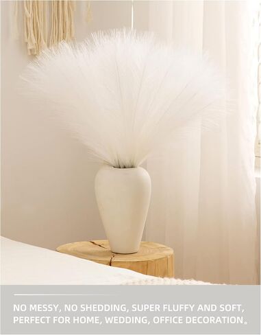 Faux Pampas Grass Decor Tall Fluffy, 8pcs 18" Fake Plants Artificial Flowers Boho Room Décor, Vase Fillers Floral Bouquet for Bridal Shower Wedding Home Christmas Tree Decorations (White) in Saudi Arabia