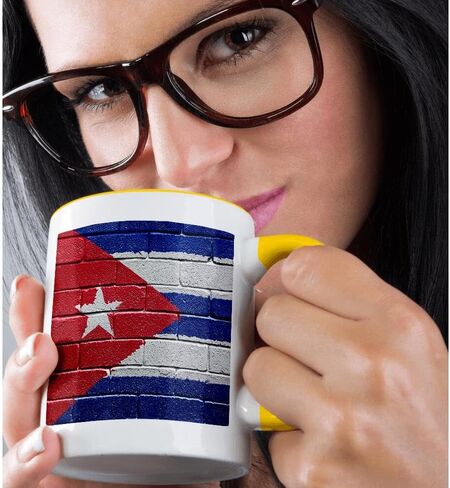 3dRose mug_155213_1 National Flag of Cuba Painted Onto a Brick Wall Cuban Ceramic Mug, 11-Ounce in Saudi Arabia