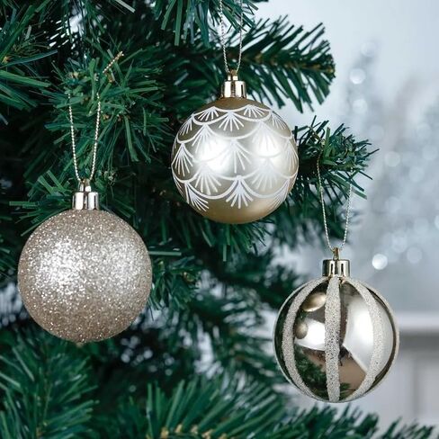 مجموعة زينة عيد الميلاد، 30 قيراط من زخارف شجرة عيد الميلاد المقاومة للكسر باللونين الأبيض والذهبي، زخارف كروية مقاس 2.36 بوصة، زخارف معلقة أنيقة لديكور عطلة أشجار عيد الميلاد in Saudi Arabia