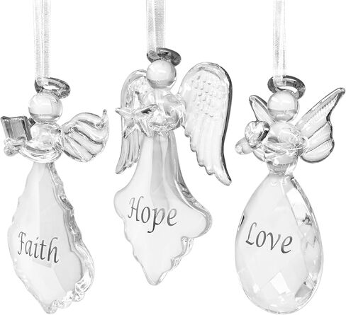 Faith Hope Love Angel Ornmaments for Christmas Decorating - Crystal Angels Each Angel Measures 3.5" H x 2" W. in Saudi Arabia