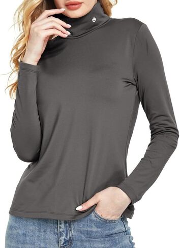 SSLR 2 Pack Thermal Shirts for Women Long Sleeve Shirts Turtleneck Fleece Base Layer Winter Slim Mock Neck in Kuwait