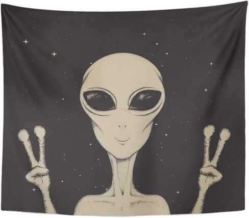 Emvency نسيج الجدار شنقا الرسم الغريبة تظهر علامة السلام الفضاء الحياة اللون خوارق UFO الفلكية 50 "× 60" ديكور المنزل الفن المفروشات لغرفة النوم غرفة المعيشة شقة النوم in Kuwait