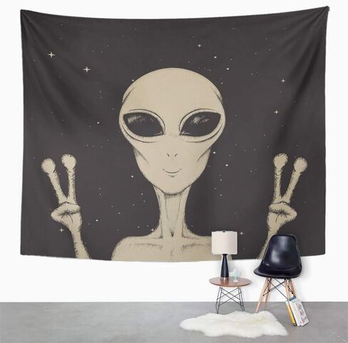 Emvency نسيج الجدار شنقا الرسم الغريبة تظهر علامة السلام الفضاء الحياة اللون خوارق UFO الفلكية 50 "× 60" ديكور المنزل الفن المفروشات لغرفة النوم غرفة المعيشة شقة النوم in Kuwait