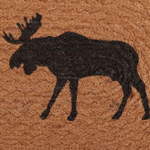 VHC Brands Cumberland Moose Print Textured Jute Rustic Tabletop Kitchen Stenciled Round Bedding Accessory, Coaster Set, Natural Tan in Saudi Arabia