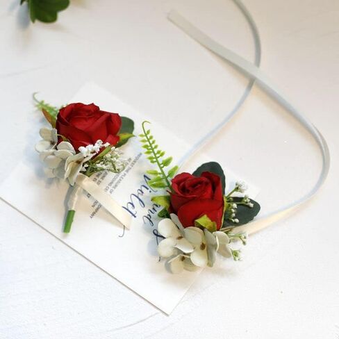 Latious Bride Wedding Corsage and Boutonniere Set Rose Wrist Corsages and Men Boutonnieres Set Prom Flowers Accessories Suit Decorations for Bride and Groom (1-White) in Saudi Arabia