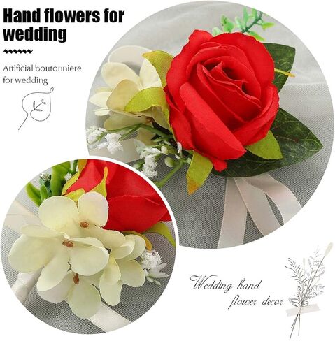 Latious Bride Wedding Corsage and Boutonniere Set Rose Wrist Corsages and Men Boutonnieres Set Prom Flowers Accessories Suit Decorations for Bride and Groom (1-White) in Saudi Arabia