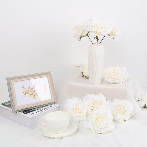 White Silk Rose Flowers Heads,4.3inch 20pcs Artificial stemless Flower Heads for DIY Wedding Bouquets Baby Shower Centerpieces Floral Arrangements Party Tables Home Decorations(White) in Saudi Arabia