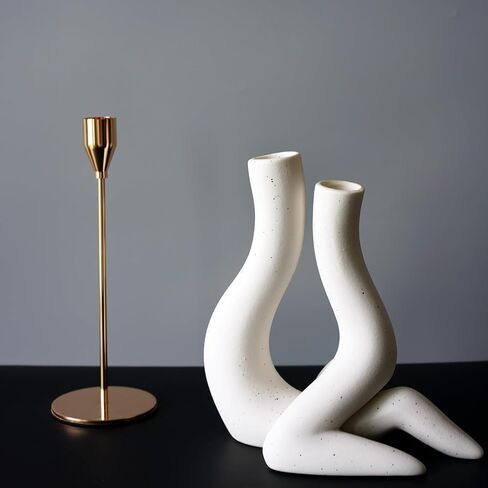 White Abstract Ceramic Flower Vase Set of 2 for Modern Home Decor, Boho Trendy Unique Vase for Table Centerpieces Decorations, Textured Conteporary House Decorations Floreros Grandes for Nightstand. in Saudi Arabia