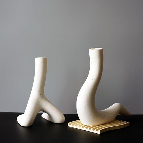 White Abstract Ceramic Flower Vase Set of 2 for Modern Home Decor, Boho Trendy Unique Vase for Table Centerpieces Decorations, Textured Conteporary House Decorations Floreros Grandes for Nightstand. in Saudi Arabia