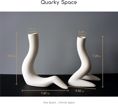 White Abstract Ceramic Flower Vase Set of 2 for Modern Home Decor, Boho Trendy Unique Vase for Table Centerpieces Decorations, Textured Conteporary House Decorations Floreros Grandes for Nightstand. in Saudi Arabia