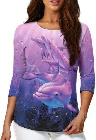 Fall T Shirts for Women 2023 3/4 Sleeve Tunic Tops Casual Blouses Athletic Shirt S-2XL in Saudi Arabia