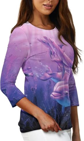 Fall T Shirts for Women 2023 3/4 Sleeve Tunic Tops Casual Blouses Athletic Shirt S-2XL in Saudi Arabia