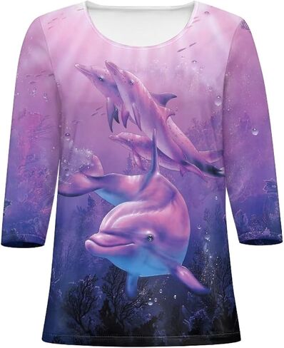 Fall T Shirts for Women 2023 3/4 Sleeve Tunic Tops Casual Blouses Athletic Shirt S-2XL in Saudi Arabia
