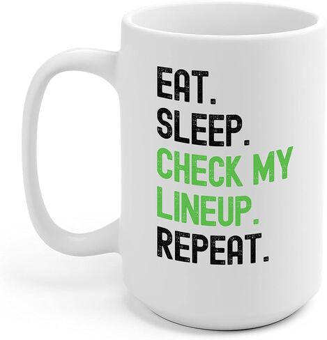 Funny Fantasy Football Eat Sleep Check My Lineup Repeat Season Novelty Dad Gameday Ceramic Coffee Mug For Men (Black, 11 OZ) in Saudi Arabia