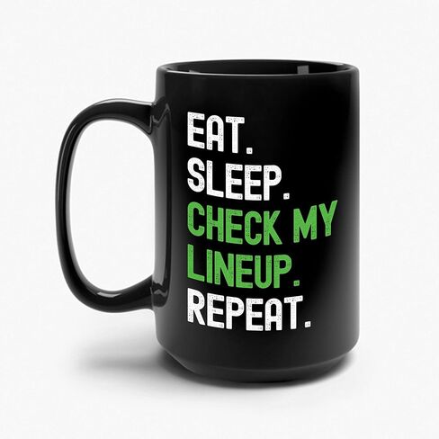 Funny Fantasy Football Eat Sleep Check My Lineup Repeat Season Novelty Dad Gameday Ceramic Coffee Mug For Men (Black, 11 OZ) in Saudi Arabia