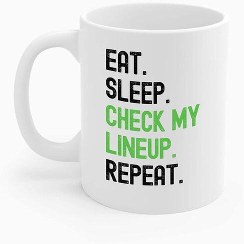 Funny Fantasy Football Eat Sleep Check My Lineup Repeat Season Novelty Dad Gameday Ceramic Coffee Mug For Men (Black, 11 OZ) in Saudi Arabia