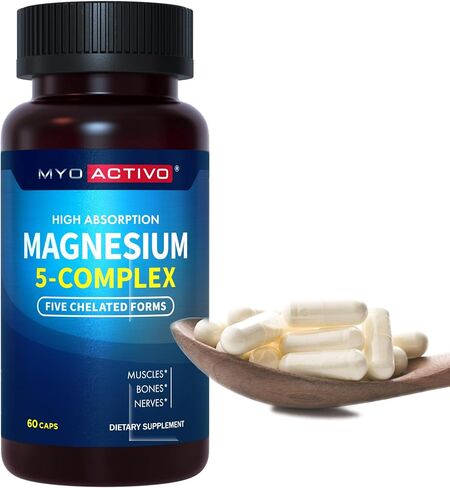 5-in-1 Magnesium Complex - High Absorption - Chelated Magnesium Glycinate, Malate, Citrate, Taurate, & Aspartate for Nerves, Muscles, Bones | 60 Capsules | Magnesium Supplement in Saudi Arabia