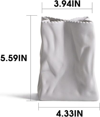 Modern Paper Bag Shape Ceramic Vase Set of 2 for Living Room Bedroom 5.59'' Light Gray Minimalist Unique Creative Fresh Flower Vases for Home Decor Office Centerpieces Gift for Fake Plant in Saudi Arabia