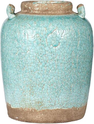 A and B Home 14" H Pale Turquoise Ceramic Indoor Outdoor Candia Vase, Home Décor in Saudi Arabia
