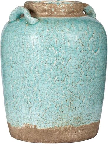 A and B Home 14" H Pale Turquoise Ceramic Indoor Outdoor Candia Vase, Home Décor in Saudi Arabia