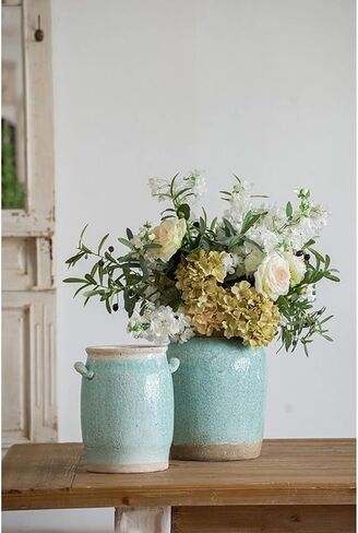 A and B Home 14" H Pale Turquoise Ceramic Indoor Outdoor Candia Vase, Home Décor in Saudi Arabia