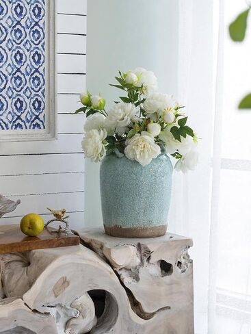 A and B Home 14" H Pale Turquoise Ceramic Indoor Outdoor Candia Vase, Home Décor in Saudi Arabia