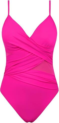 Hilor Women's Wrap One Piece Swimsuit V Neck Swimwear Surplice Mesh Tummy Control Bathing Suit in Saudi Arabia