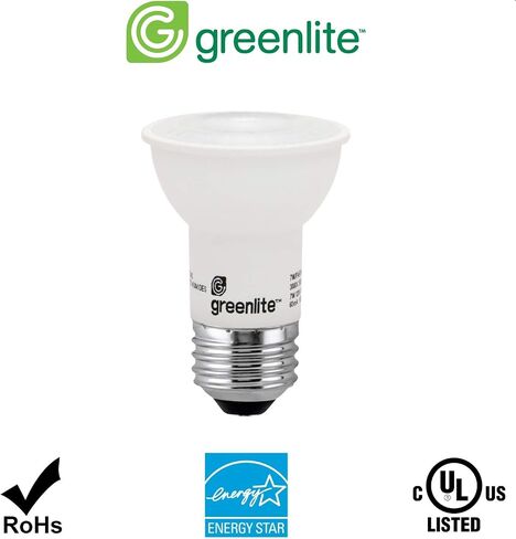 لمبة الإضاءة الفيضانات LED PAR16 من Greenlite، 7 وات (ما يعادل 60 وات)، 500 لومن، 3000 ك أبيض ساطع، داخلي/خارجي، 120 فولت، نجمة الطاقة، (عبوتان) in Saudi Arabia