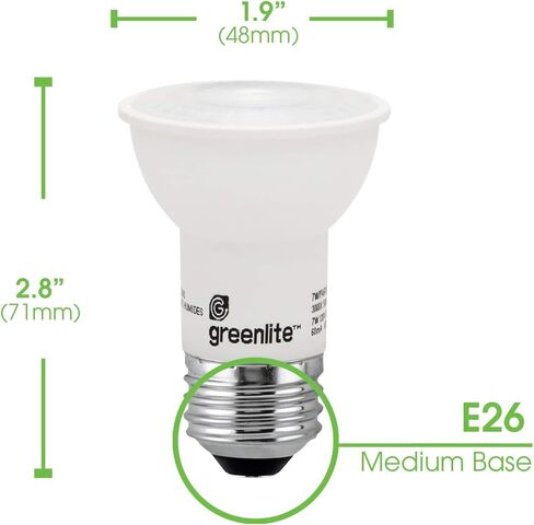 لمبة الإضاءة الفيضانات LED PAR16 من Greenlite، 7 وات (ما يعادل 60 وات)، 500 لومن، 3000 ك أبيض ساطع، داخلي/خارجي، 120 فولت، نجمة الطاقة، (عبوتان) in Saudi Arabia