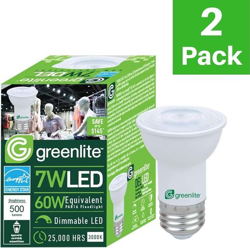 Greenlite LED PAR16 Dimmable Flood Light Bulb, 7W (75W Equivalent), 500 Lumens, 3000k Bright White, Indoor/Outdoor, 120V, Energy Star, in Saudi Arabia