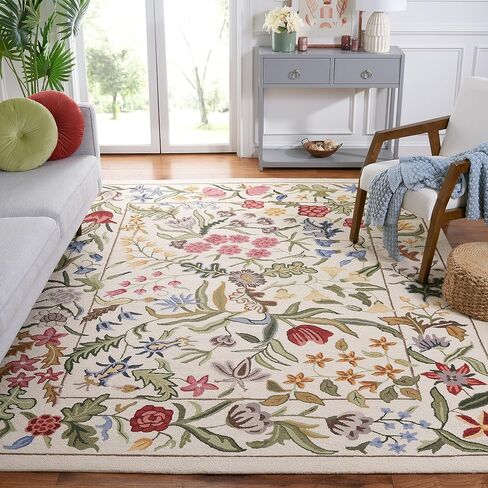 SAFAVIEH Chelsea Collection Area Rug - 9' x 12', Ivory & Green, Handmade French Country Wool, Floral Design, Ideal for Living Room, Bedroom, Dining Room (HK335A-9) in Saudi Arabia