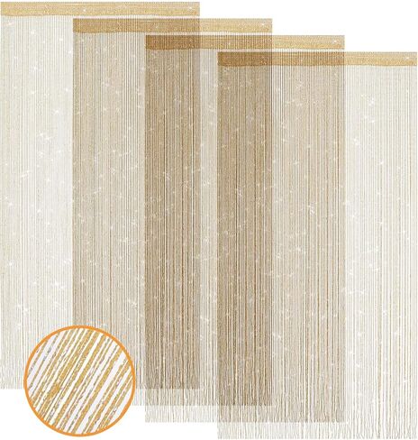 4 Pieces Glitter String Curtains Doorway Beads Curtains, 39 x 79 Inch Hanging Fringe Hippie Room Divider Door String Curtain Boho Doors Tassel for Doorways, Windows, Closet, Privacy Decor (Coffee) in Saudi Arabia