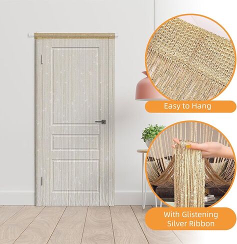 4 Pieces Glitter String Curtains Doorway Beads Curtains, 39 x 79 Inch Hanging Fringe Hippie Room Divider Door String Curtain Boho Doors Tassel for Doorways, Windows, Closet, Privacy Decor (Coffee) in Saudi Arabia