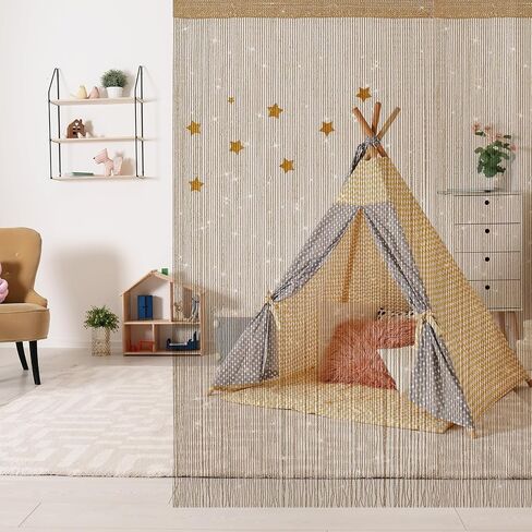 4 Pieces Glitter String Curtains Doorway Beads Curtains, 39 x 79 Inch Hanging Fringe Hippie Room Divider Door String Curtain Boho Doors Tassel for Doorways, Windows, Closet, Privacy Decor (Coffee) in Saudi Arabia