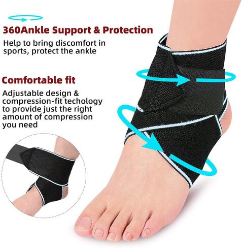 2 PACK Ankle Brace, Ankle Compression Sleeve with Adjustable Strap Ankle Support for Sprained Ankle, Achilles Tendon, Plantar Fasciitis & Sports (Blue) in Saudi Arabia