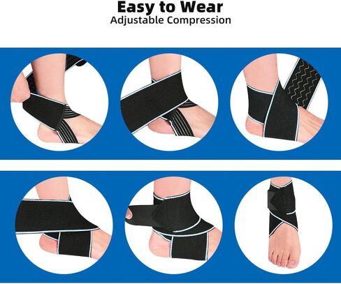 2 PACK Ankle Brace, Ankle Compression Sleeve with Adjustable Strap Ankle Support for Sprained Ankle, Achilles Tendon, Plantar Fasciitis & Sports (Blue) in Saudi Arabia