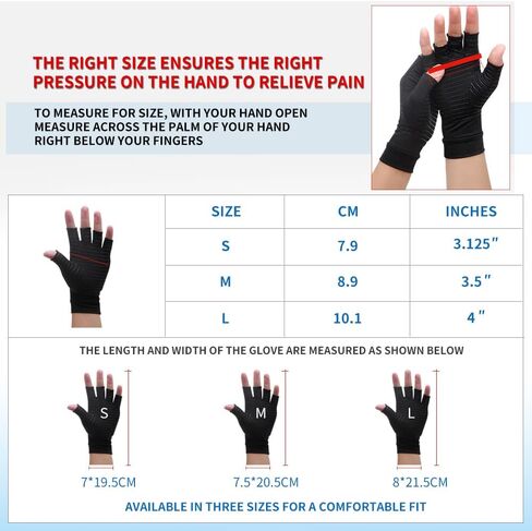 Copper Compression Arthritis Gloves, Best Copper Infused Glove for Women and Men, Fingerless Arthritis Gloves, Pain Relief and Healing for Arthritis, Carpal Tunnel, 1 Pair in Saudi Arabia