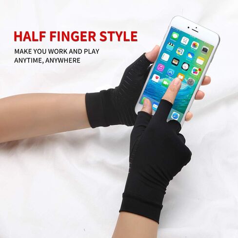 Copper Compression Arthritis Gloves, Best Copper Infused Glove for Women and Men, Fingerless Arthritis Gloves, Pain Relief and Healing for Arthritis, Carpal Tunnel, 1 Pair in Saudi Arabia