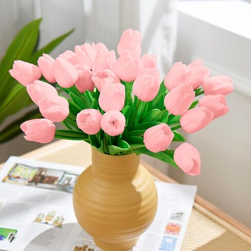 Artificial Flowers for Outdoors 28pcs Real Touch Tulips Fake Flowers Artificial Plants Indoor in Bulk Home Kitchen Wedding Decorations in Saudi Arabia