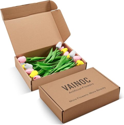 Artificial Flowers for Outdoors 28pcs Real Touch Tulips Fake Flowers Artificial Plants Indoor in Bulk Home Kitchen Wedding Decorations in Saudi Arabia