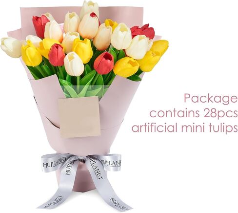 Artificial Flowers for Outdoors 28pcs Real Touch Tulips Fake Flowers Artificial Plants Indoor in Bulk Home Kitchen Wedding Decorations in Saudi Arabia
