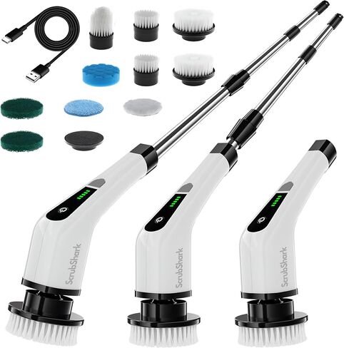 Electric Spin Scrubber - Cordless Cleaning Rechargeable Power Brush - 10 Replaceable Brush Heads Including 3 Extra Heads - Adjustable Extension Handle - 2 Speeds for Bathroom, Shower, Floor in Saudi Arabia