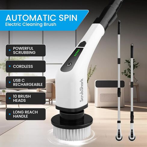 Electric Spin Scrubber - Cordless Cleaning Rechargeable Power Brush - 10 Replaceable Brush Heads Including 3 Extra Heads - Adjustable Extension Handle - 2 Speeds for Bathroom, Shower, Floor in Saudi Arabia