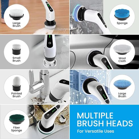 Electric Spin Scrubber - Cordless Cleaning Rechargeable Power Brush - 10 Replaceable Brush Heads Including 3 Extra Heads - Adjustable Extension Handle - 2 Speeds for Bathroom, Shower, Floor in Saudi Arabia