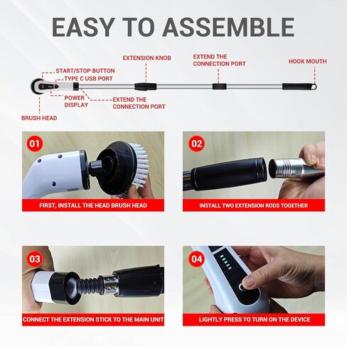 Electric Spin Scrubber - Cordless Cleaning Rechargeable Power Brush - 10 Replaceable Brush Heads Including 3 Extra Heads - Adjustable Extension Handle - 2 Speeds for Bathroom, Shower, Floor in Saudi Arabia