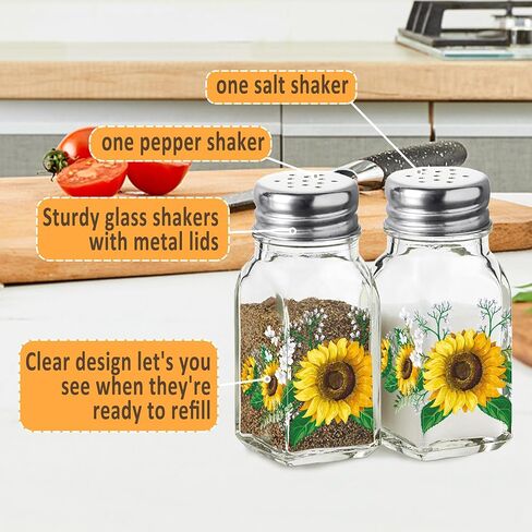 Sunflower Decor Oil & Vinegar Bottle Salt and Pepper Shaker Set, Sunflower Gifts Decorations for Kitchen, Sunflower 17oz Glass Olive Oil Dispenser Bottle and Salt Pepper Shaker Kitchen Decor Set in Saudi Arabia