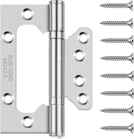 TPOHH 4 Inch X 3 Inch Stainless Steel Ball Bearing No-mortise Door Hinges, Surface Mount Flat Leaf Hinge with Mounting Screws 3 Pack - Smooth Movement Rotatable 360°, Brushed Silver Finish in Saudi Arabia