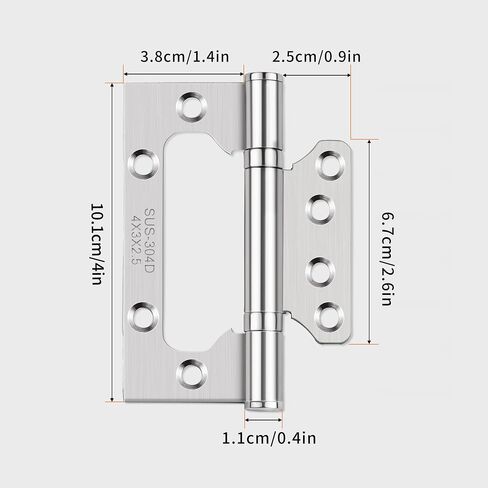 TPOHH 4 Inch X 3 Inch Stainless Steel Ball Bearing No-mortise Door Hinges, Surface Mount Flat Leaf Hinge with Mounting Screws 3 Pack - Smooth Movement Rotatable 360°, Brushed Silver Finish in Saudi Arabia
