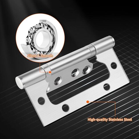 TPOHH 4 Inch X 3 Inch Stainless Steel Ball Bearing No-mortise Door Hinges, Surface Mount Flat Leaf Hinge with Mounting Screws 3 Pack - Smooth Movement Rotatable 360°, Brushed Silver Finish in Saudi Arabia